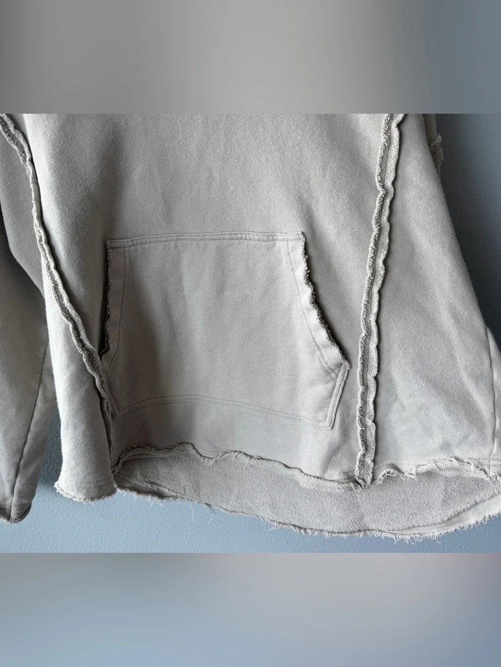 Natural Life tan cotton oversized raw hems Weekend hoodie Women’s sz L/XL - Picture 5 of 8